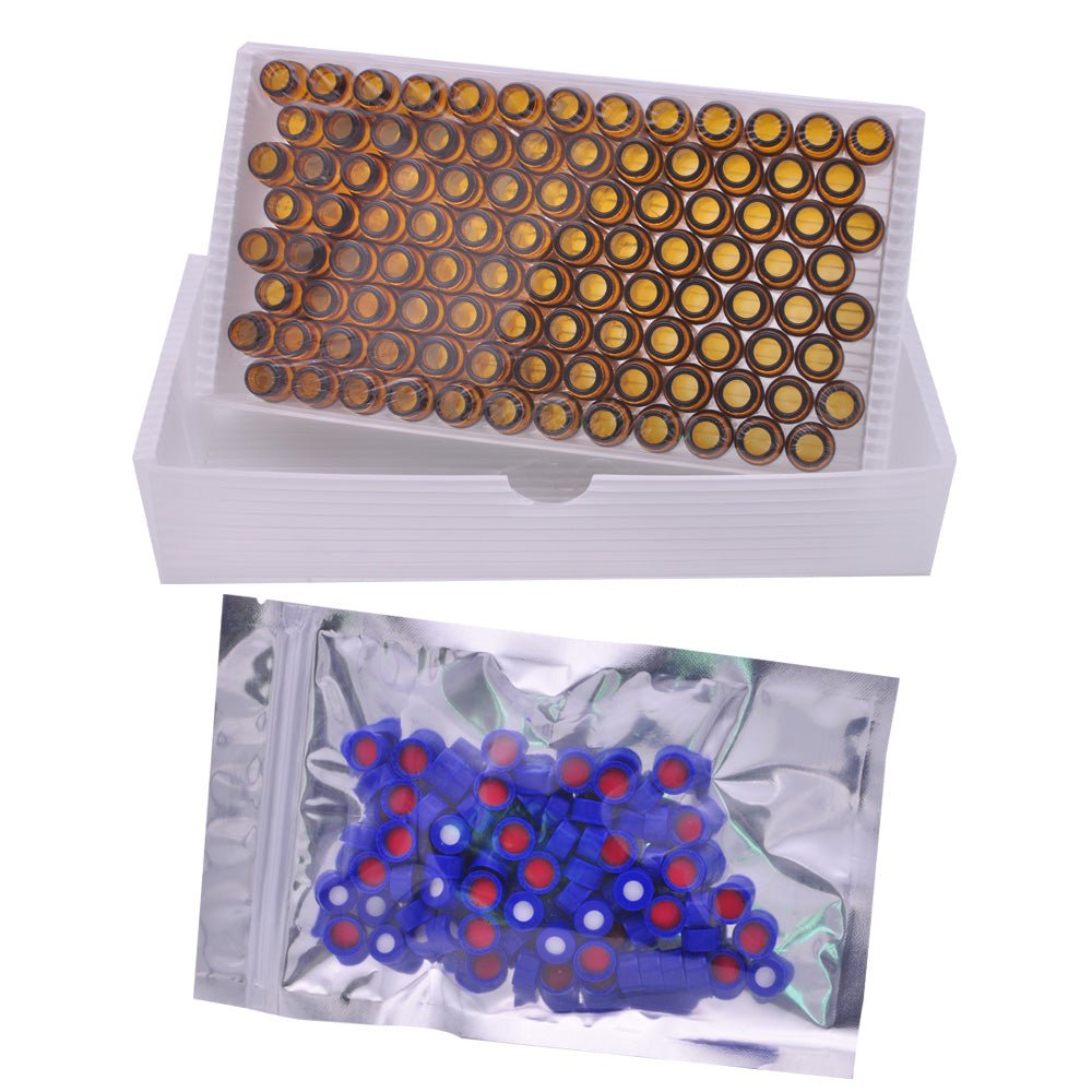 INTLLAB 100pc 2ml HPLC Autosampler Vials - 9mm Lid & Septa Graduated Lab Vials - INTLLAB Store